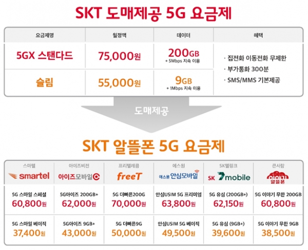 SK텔레콤 도매제공 5G 요금제 변화. [SK텔레콤 제공]