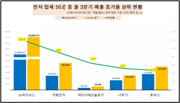 [자료=전자 업체 매출 증가율 상위 업체 현황, 녹색경제신문]